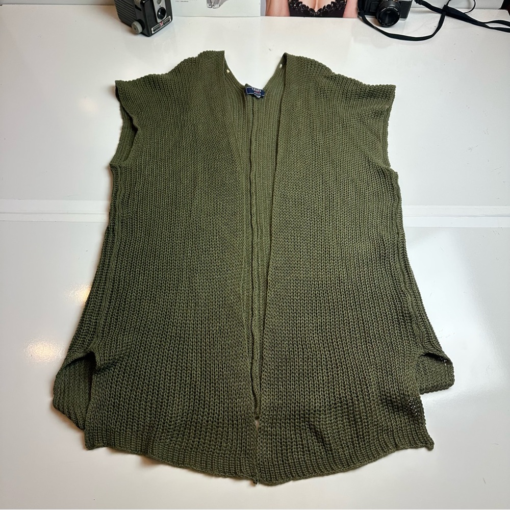 Chaps Olive Green Sleeveless Knit Cardigan Vest | Size L | Layering Essential